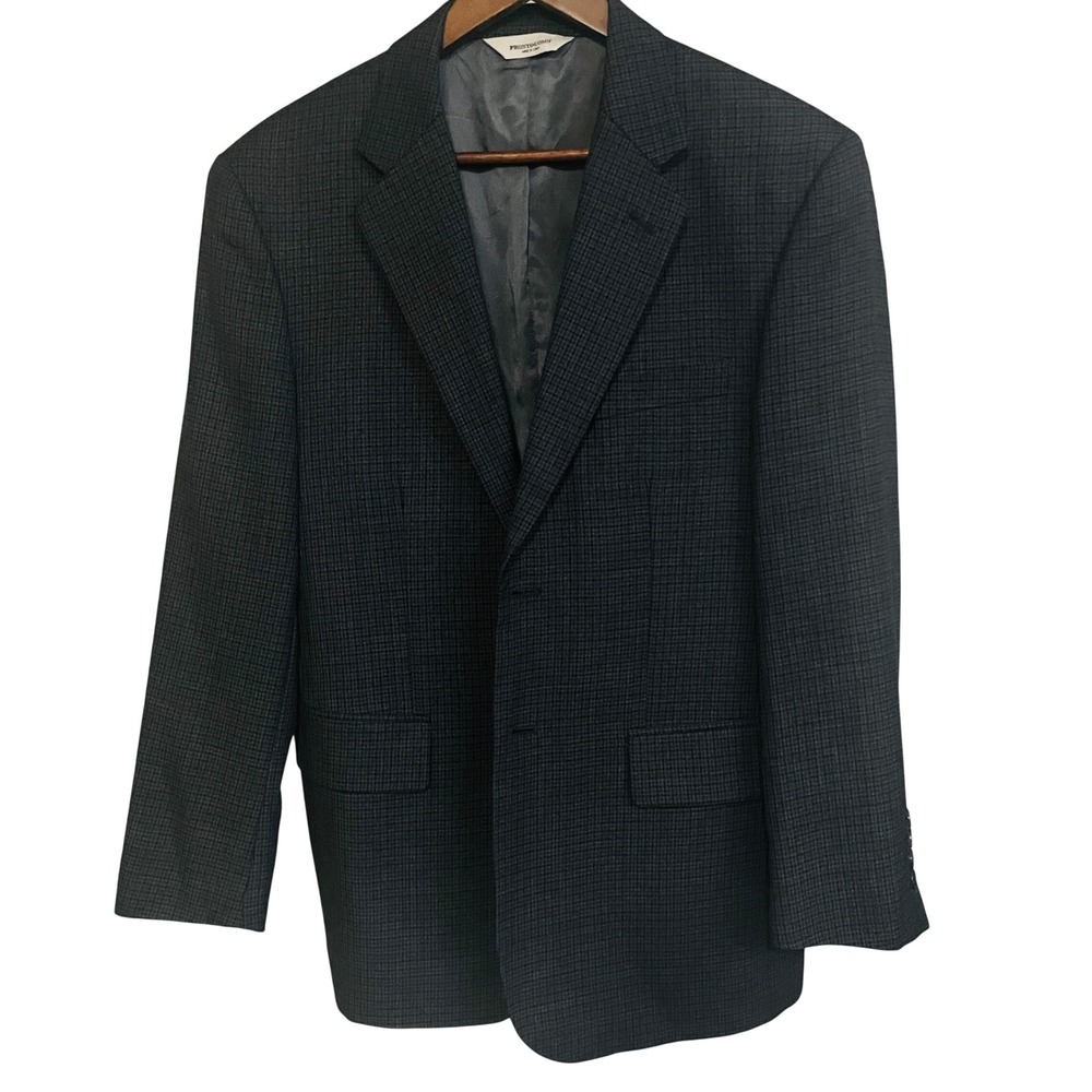 Pronto Uomo Mens Wool Houndstooth Check Sport Coat 37S Blue Two Blazer Preppy